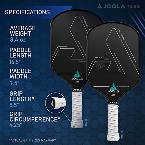 JOOLA Ben Johns Hyperion Pickleball Paddle - Carbon Surface & Sure-Grip Elongated Handle - Increased Power and Spin - Carbon Fiber Pickleball Paddle - Honeycomb Polypropylene Core - USAPA Approved