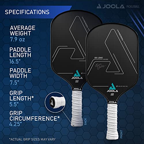 JOOLA Ben Johns Hyperion Pickleball Paddle - Carbon Surface & Sure-Grip Elongated Handle - Increased Power and Spin - Carbon Fiber Pickleball Paddle - Honeycomb Polypropylene Core - USAPA Approved