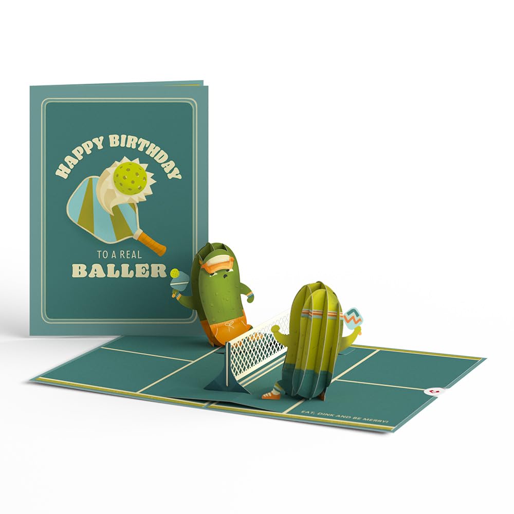 Lovepop Pickleball Funny Birthday Card for her for him for friend, Happy Birthday to a Real Baller. Eat, Dink and Be Merry!, 5" x 7", Premium pop-up