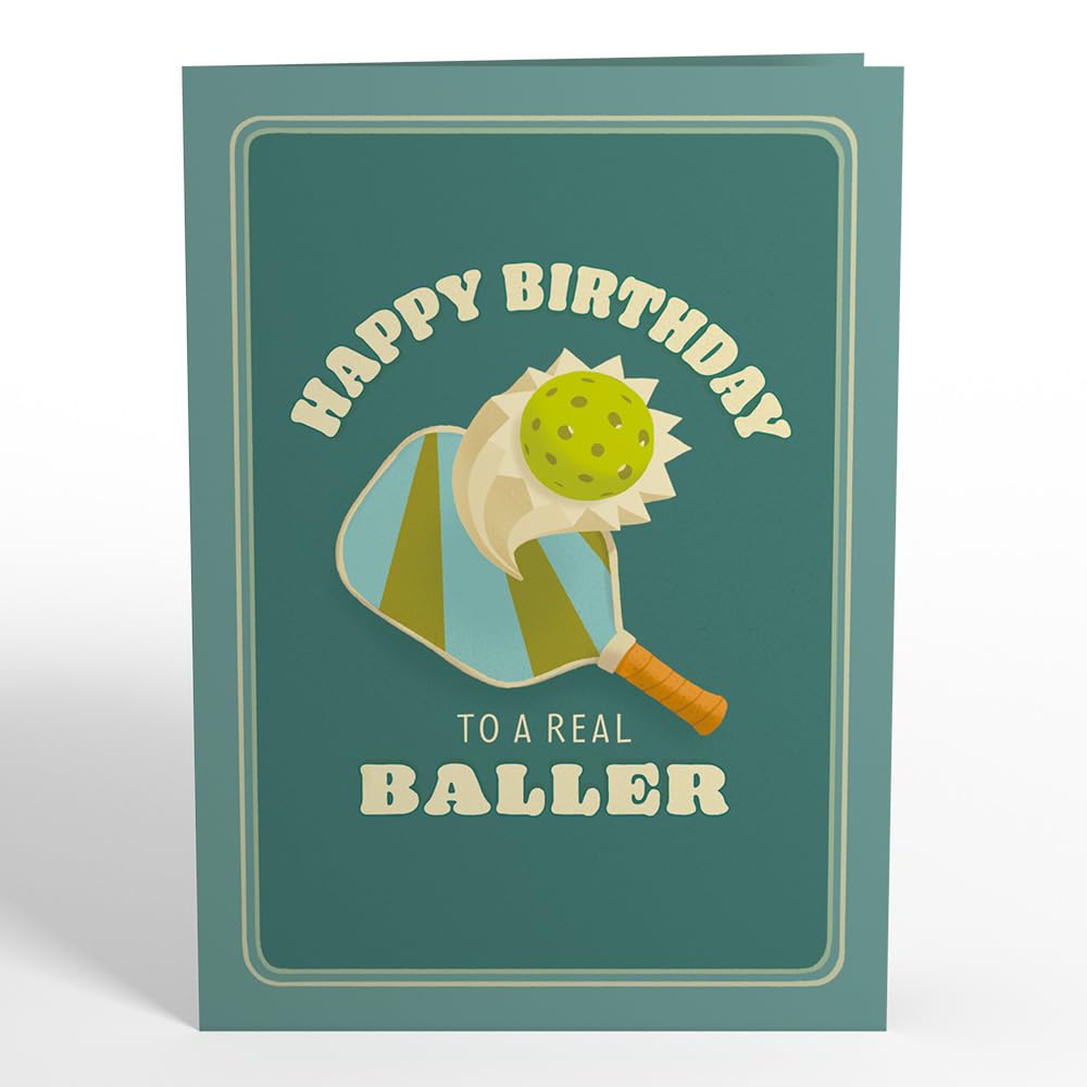 Lovepop Pickleball Funny Birthday Card for her for him for friend, Happy Birthday to a Real Baller. Eat, Dink and Be Merry!, 5" x 7", Premium pop-up