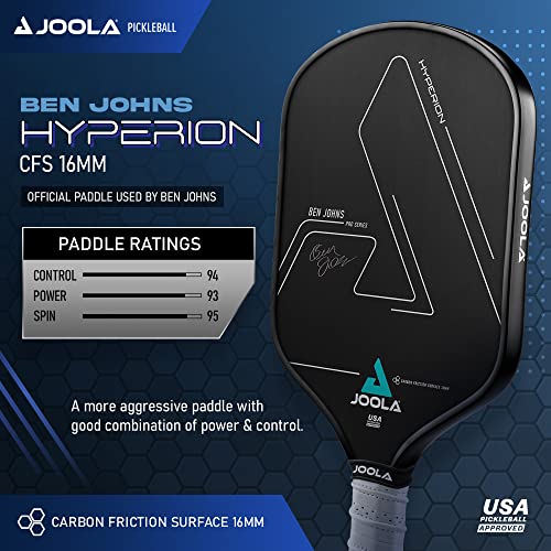 JOOLA Ben Johns Hyperion Pickleball Paddle - Carbon Surface & Sure-Grip Elongated Handle - Increased Power and Spin - Carbon Fiber Pickleball Paddle - Honeycomb Polypropylene Core - USAPA Approved