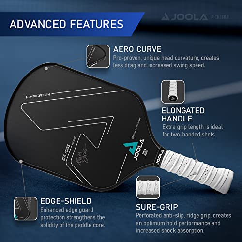 JOOLA Ben Johns Hyperion Pickleball Paddle - Carbon Surface & Sure-Grip Elongated Handle - Increased Power and Spin - Carbon Fiber Pickleball Paddle - Honeycomb Polypropylene Core - USAPA Approved