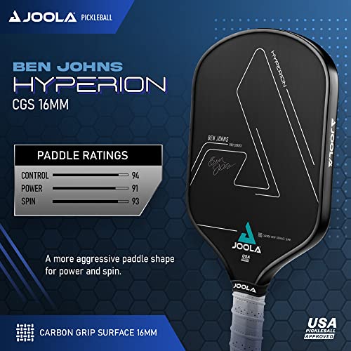 JOOLA Ben Johns Hyperion Pickleball Paddle - Carbon Surface & Sure-Grip Elongated Handle - Increased Power and Spin - Carbon Fiber Pickleball Paddle - Honeycomb Polypropylene Core - USAPA Approved