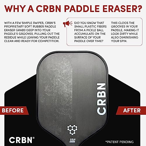 CRBN Pickleball Paddle Eraser, Best Carbon Fiber Pickle Ball Racket Cleaner, Fast & Easy Rubber Bar to Remove Ball Residue, Dirt, & Minor Scrapes/Scratches