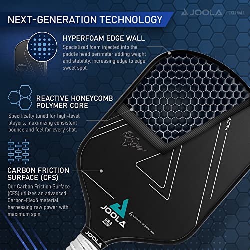 JOOLA Ben Johns Hyperion Pickleball Paddle - Carbon Surface & Sure-Grip Elongated Handle - Increased Power and Spin - Carbon Fiber Pickleball Paddle - Honeycomb Polypropylene Core - USAPA Approved