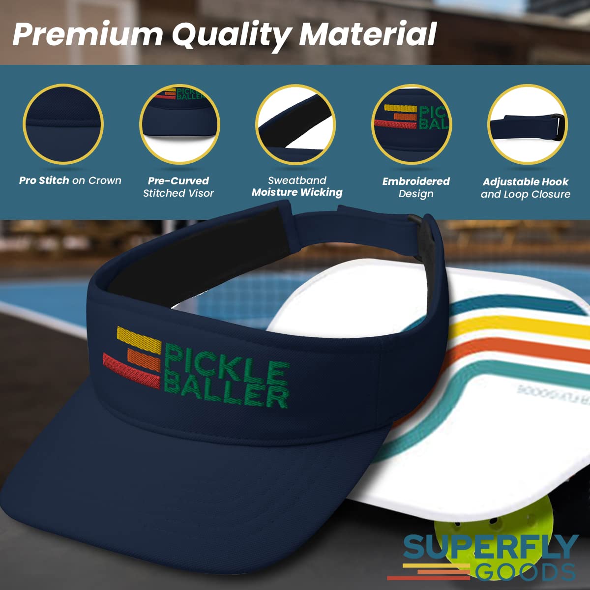 Retro Pickleball Visor - Great for Pickleball Gifts & Pickleball - Adjustable Size - Visor for Men and Women