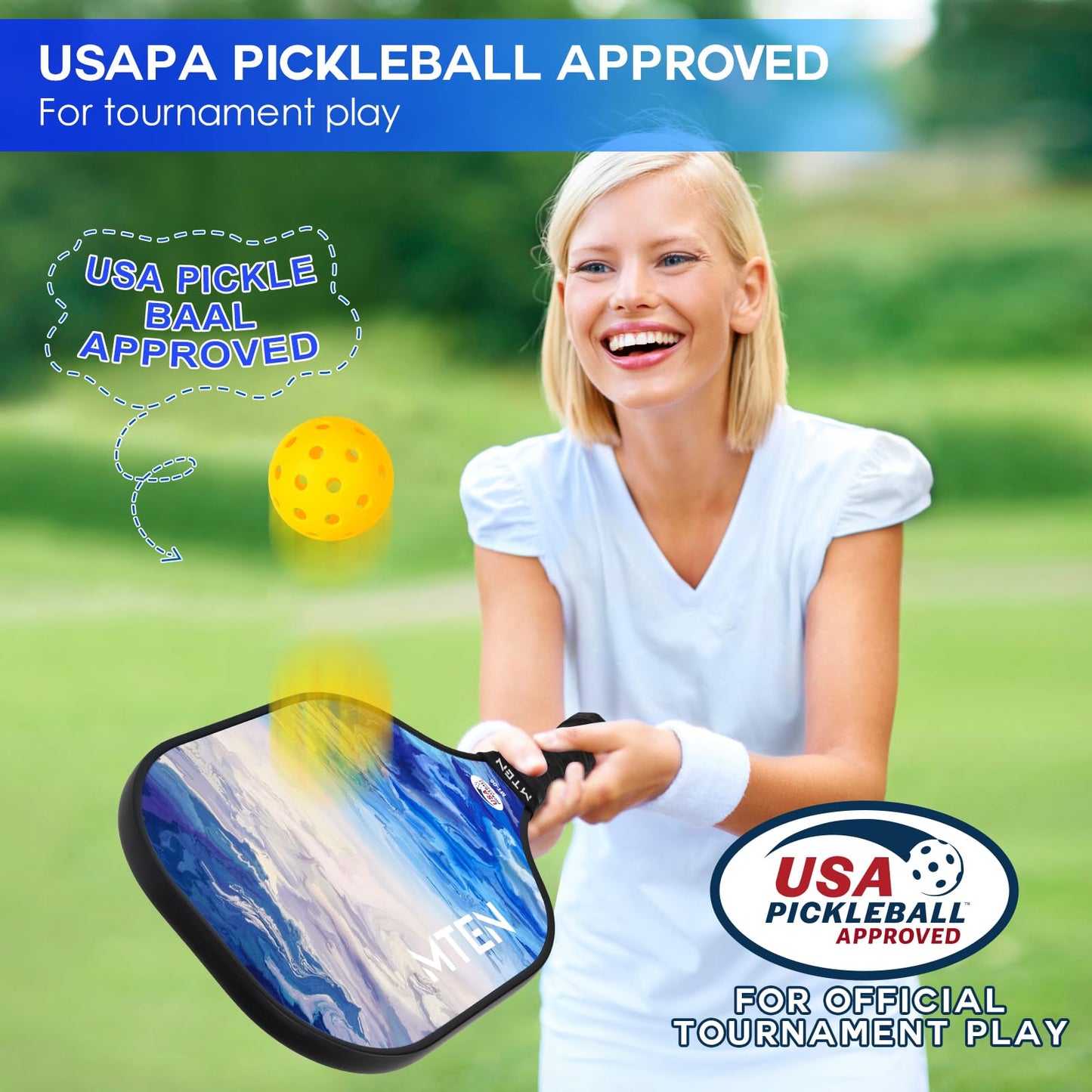 Pickleball Paddles, USAPA Approved Fiberglass Surface Pickleball Set with Pickleball Rackets, Pickleball Paddles Set for Men Women