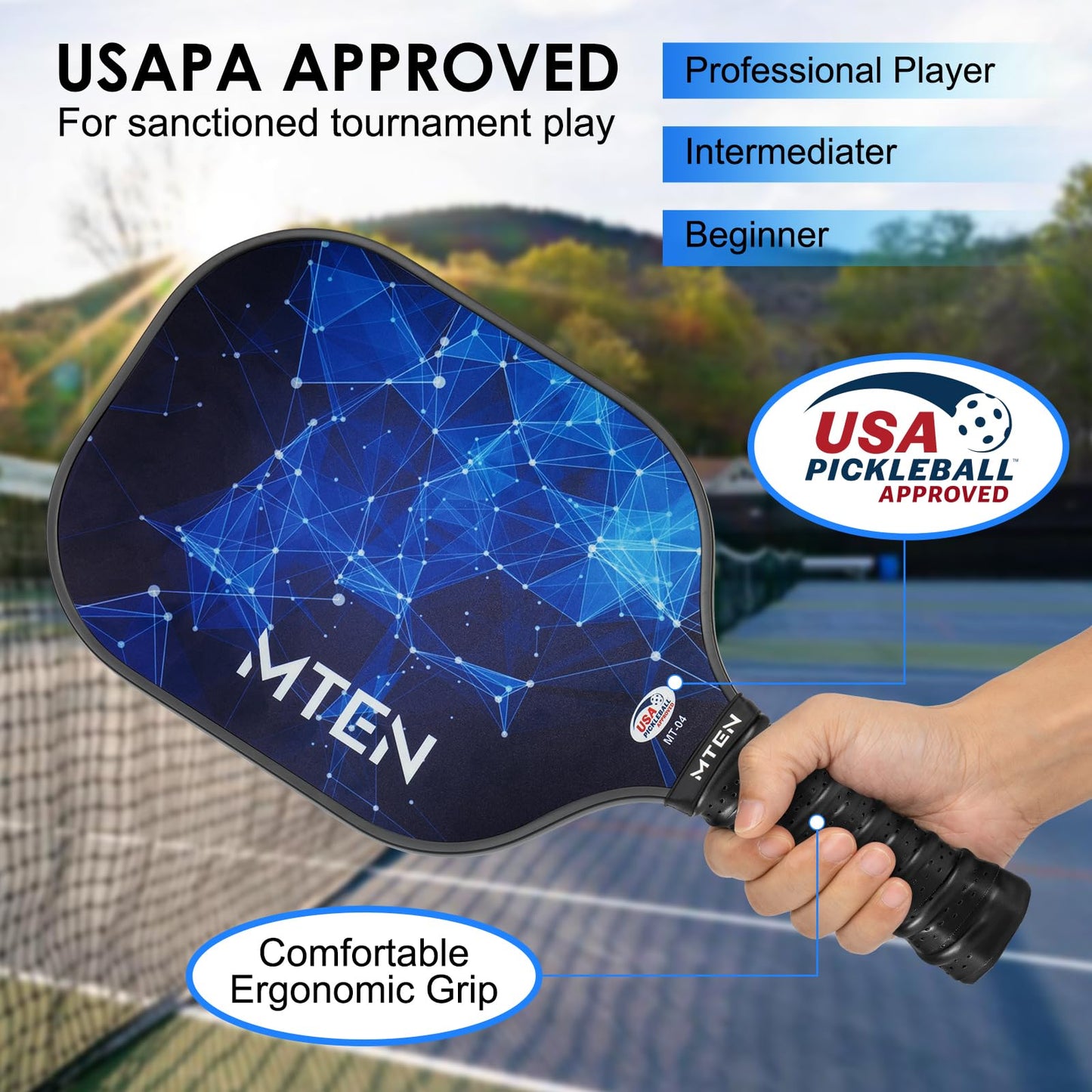 Pickleball Paddles, USAPA Approved Fiberglass Surface Pickleball Set with Pickleball Rackets, Pickleball Paddles Set for Men Women