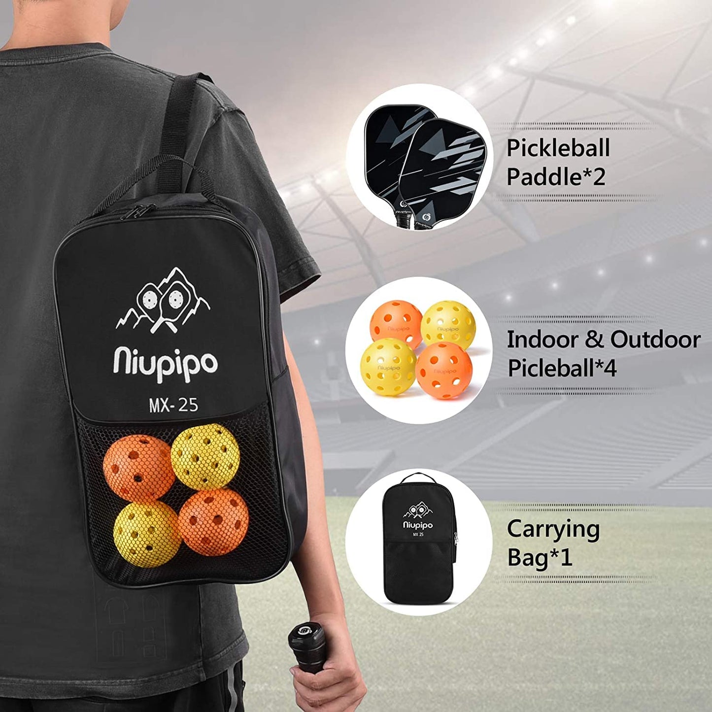 niupipo Pickleball Paddles, USAPA Approved Lightweight Pickleball Rackets, Durable Fiberglass Pickleball Paddles Set with Polypropylene Honeycomb Core