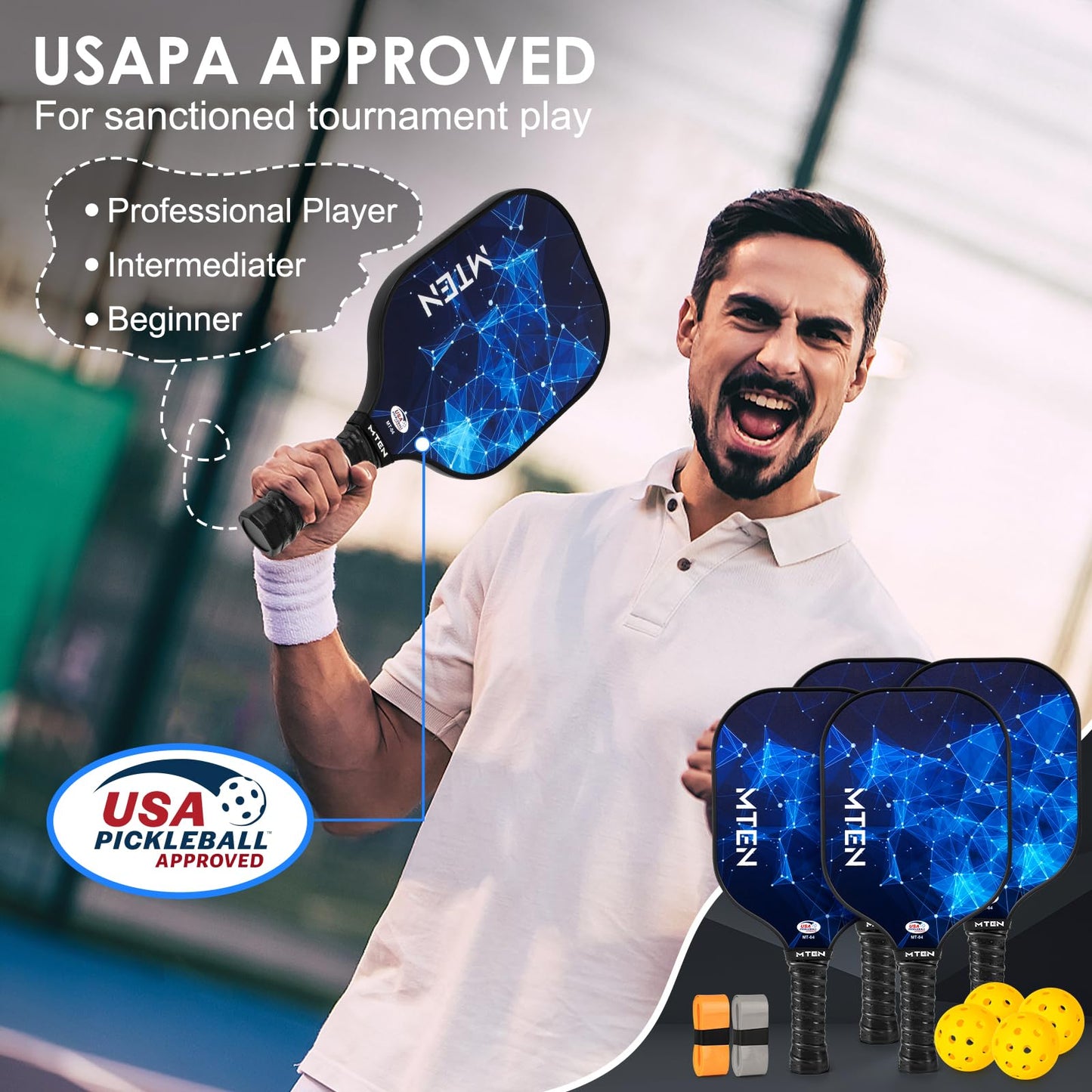 Pickleball Paddles, USAPA Approved Fiberglass Surface Pickleball Set with Pickleball Rackets, Pickleball Paddles Set for Men Women