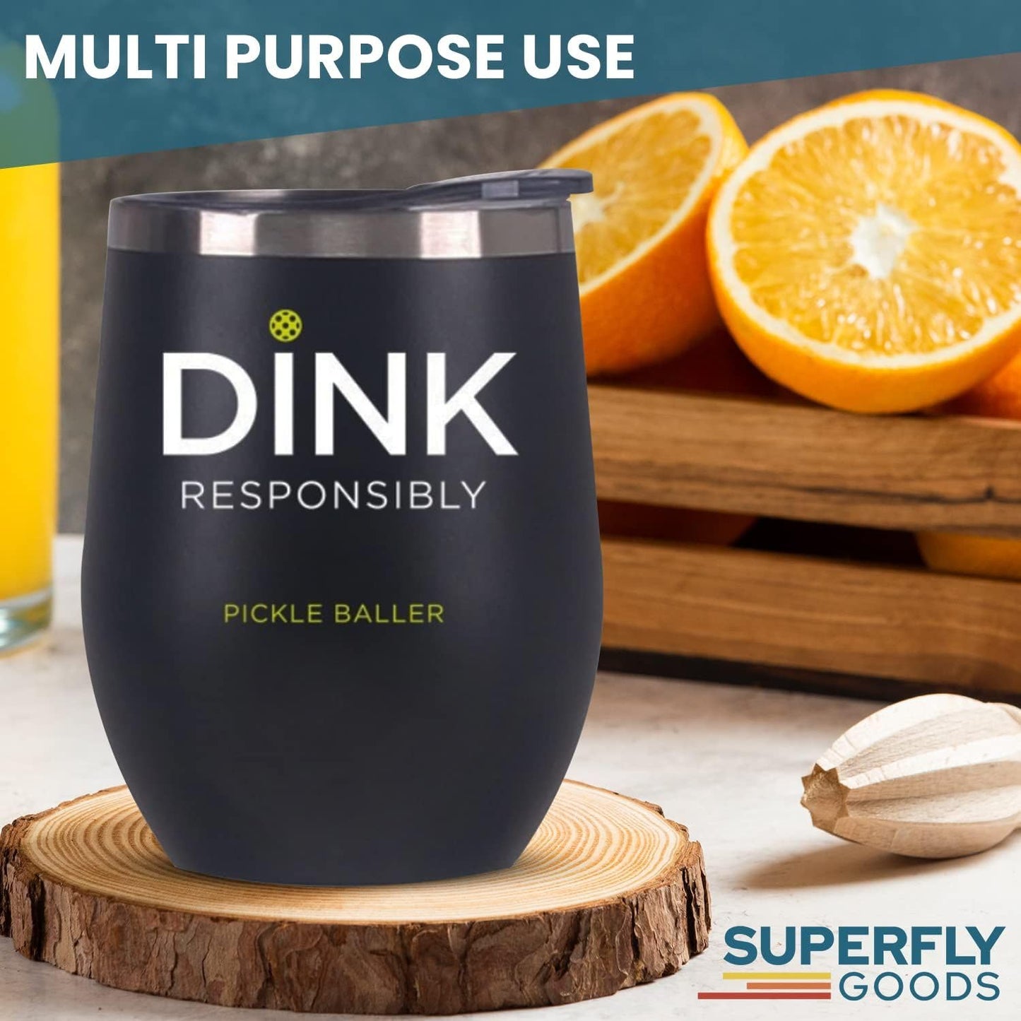 Pickle Ball Dink Responsibly pickleball Lovers Stemless Wine Tumbler Gift for Men Women or Partners Players 12 oz Insulated Stainless Steel Wine Glass (Pickleball)