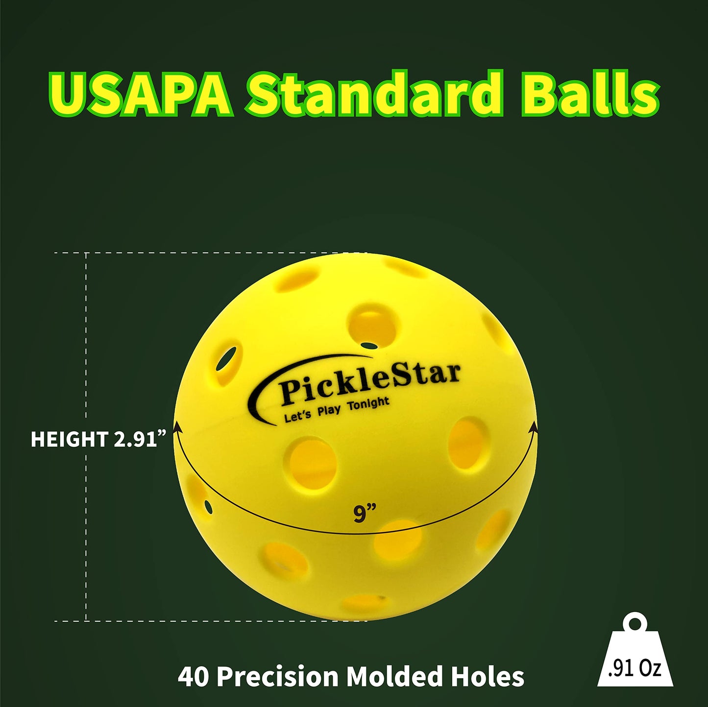 PickleStar LED Pickleball Balls - Next-Generation Glow & Perfectly Balanced Bounce for Advanced Players, Robust and Reliable, 4 Pack with Long-Life Batteries