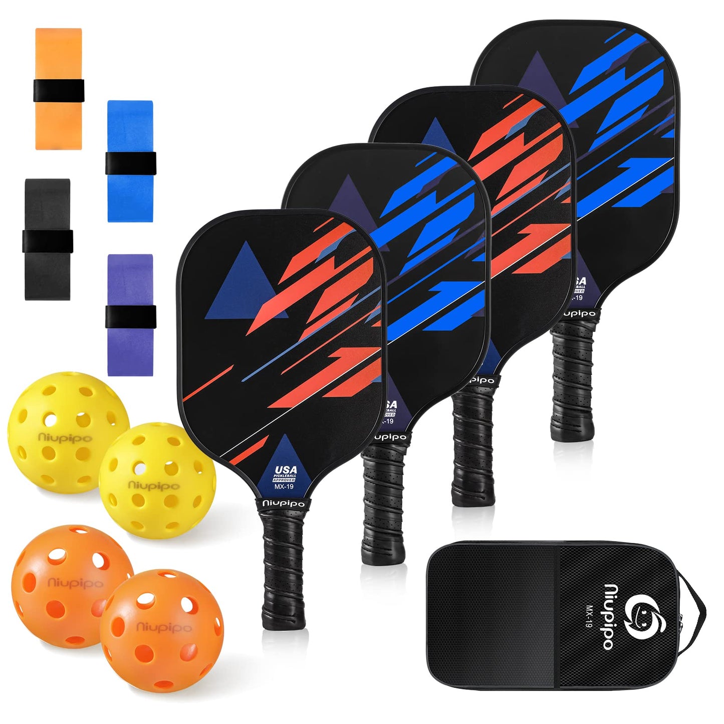 niupipo Pickleball Paddles, USAPA Approved Lightweight Pickleball Rackets, Durable Fiberglass Pickleball Paddles Set with Polypropylene Honeycomb Core