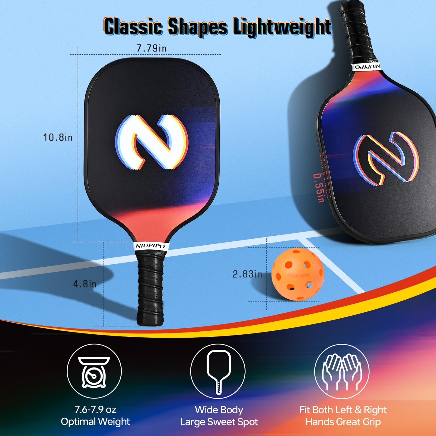 niupipo Pickleball Paddles, USAPA Approved Lightweight Pickleball Rackets, Durable Fiberglass Pickleball Paddles Set with Polypropylene Honeycomb Core