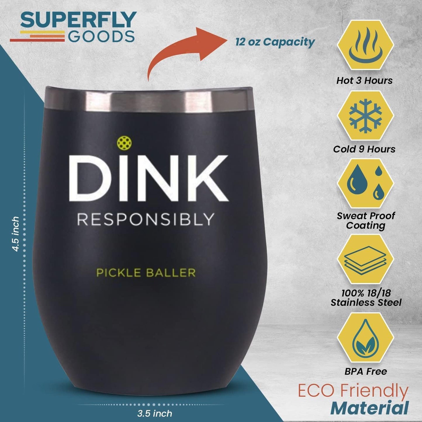 Pickle Ball Dink Responsibly pickleball Lovers Stemless Wine Tumbler Gift for Men Women or Partners Players 12 oz Insulated Stainless Steel Wine Glass (Pickleball)