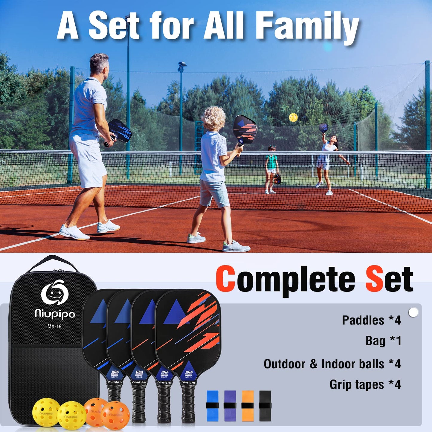 niupipo Pickleball Paddles, USAPA Approved Lightweight Pickleball Rackets, Durable Fiberglass Pickleball Paddles Set with Polypropylene Honeycomb Core