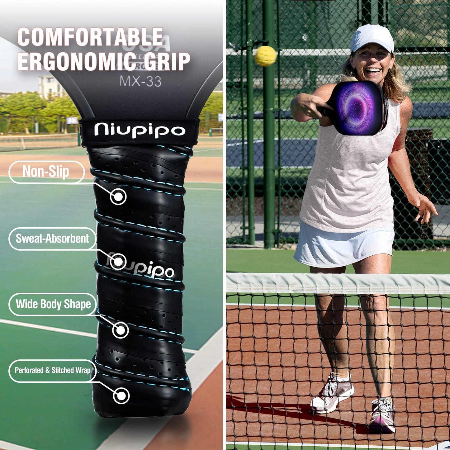 niupipo Pickleball Paddles, USAPA Approved Lightweight Pickleball Rackets, Durable Fiberglass Pickleball Paddles Set with Polypropylene Honeycomb Core