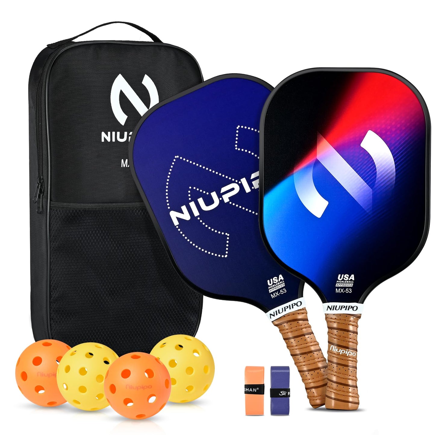 niupipo Pickleball Paddles, USAPA Approved Lightweight Pickleball Rackets, Durable Fiberglass Pickleball Paddles Set with Polypropylene Honeycomb Core