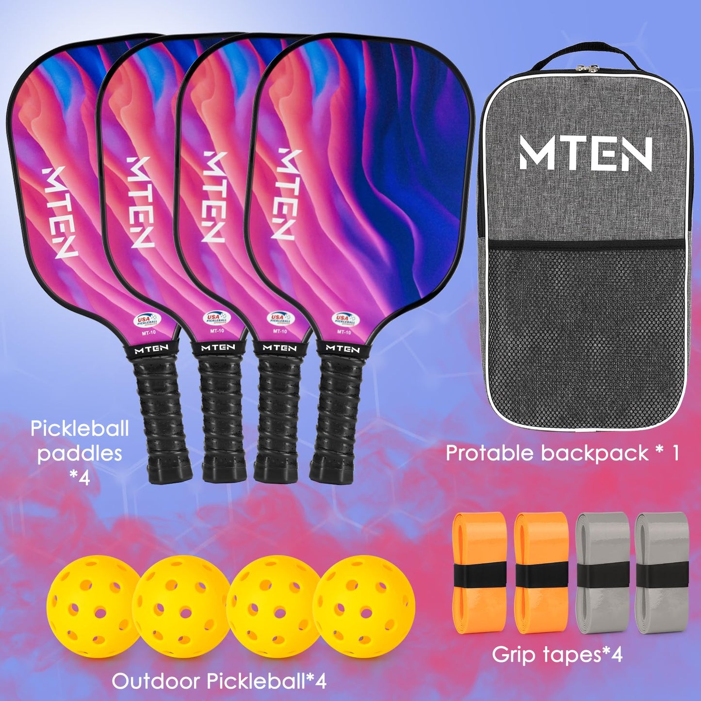 Pickleball Paddles, USAPA Approved Fiberglass Surface Pickleball Set with Pickleball Rackets, Pickleball Paddles Set for Men Women