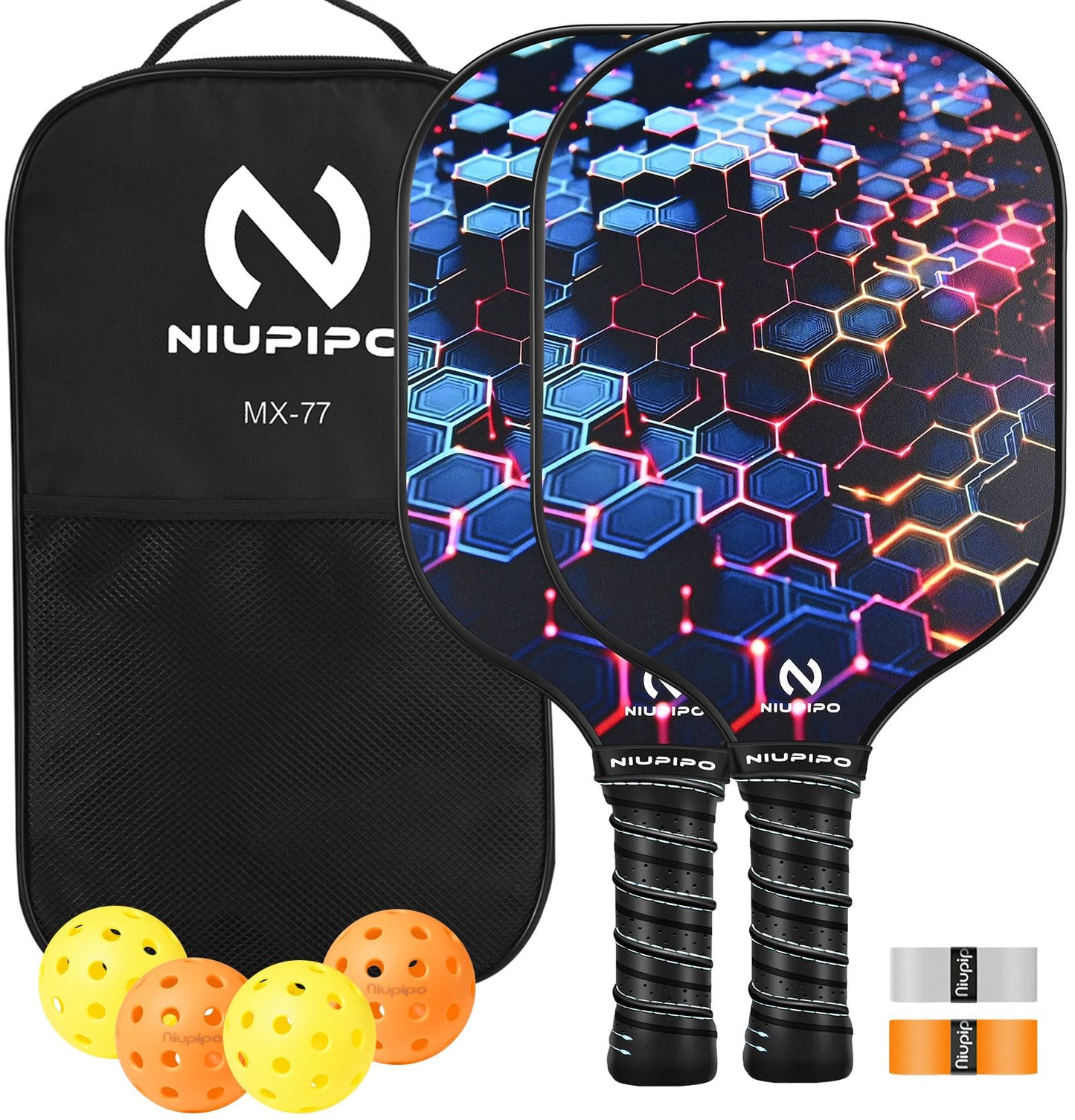 niupipo Pickleball Paddles, USAPA Approved Lightweight Pickleball Rackets, Durable Fiberglass Pickleball Paddles Set with Polypropylene Honeycomb Core