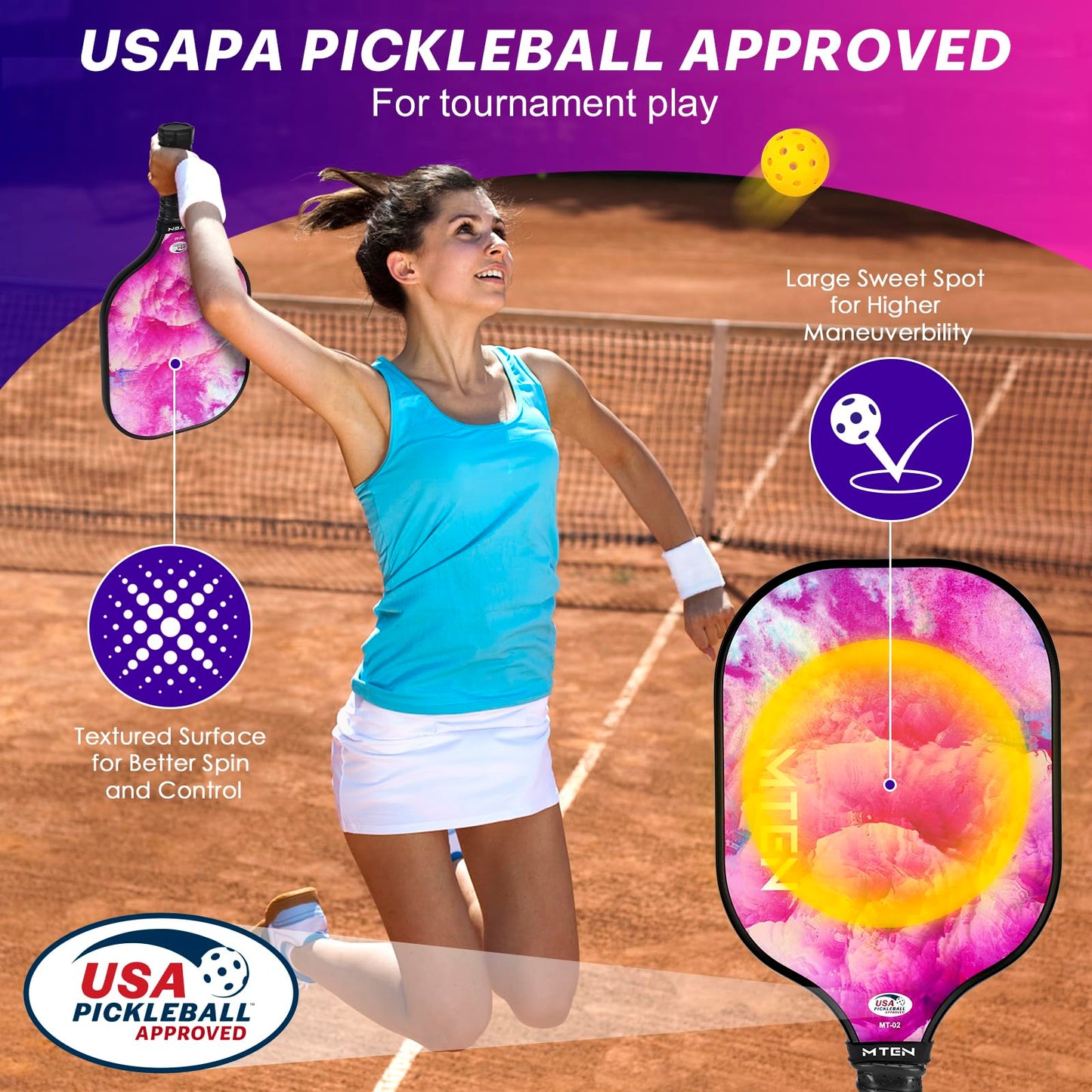 Pickleball Paddles, USAPA Approved Fiberglass Surface Pickleball Set with Pickleball Rackets, Pickleball Paddles Set for Men Women