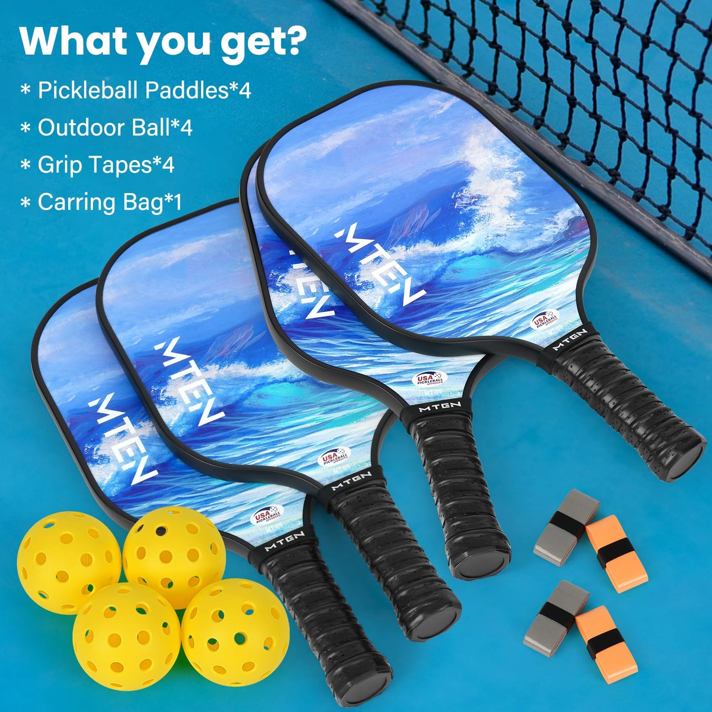 Pickleball Paddles, USAPA Approved Fiberglass Surface Pickleball Set with Pickleball Rackets, Pickleball Paddles Set for Men Women