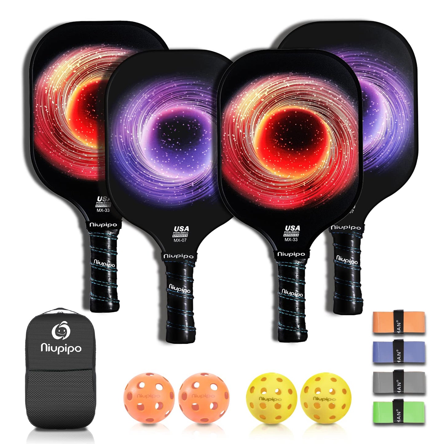 niupipo Pickleball Paddles, USAPA Approved Lightweight Pickleball Rackets, Durable Fiberglass Pickleball Paddles Set with Polypropylene Honeycomb Core