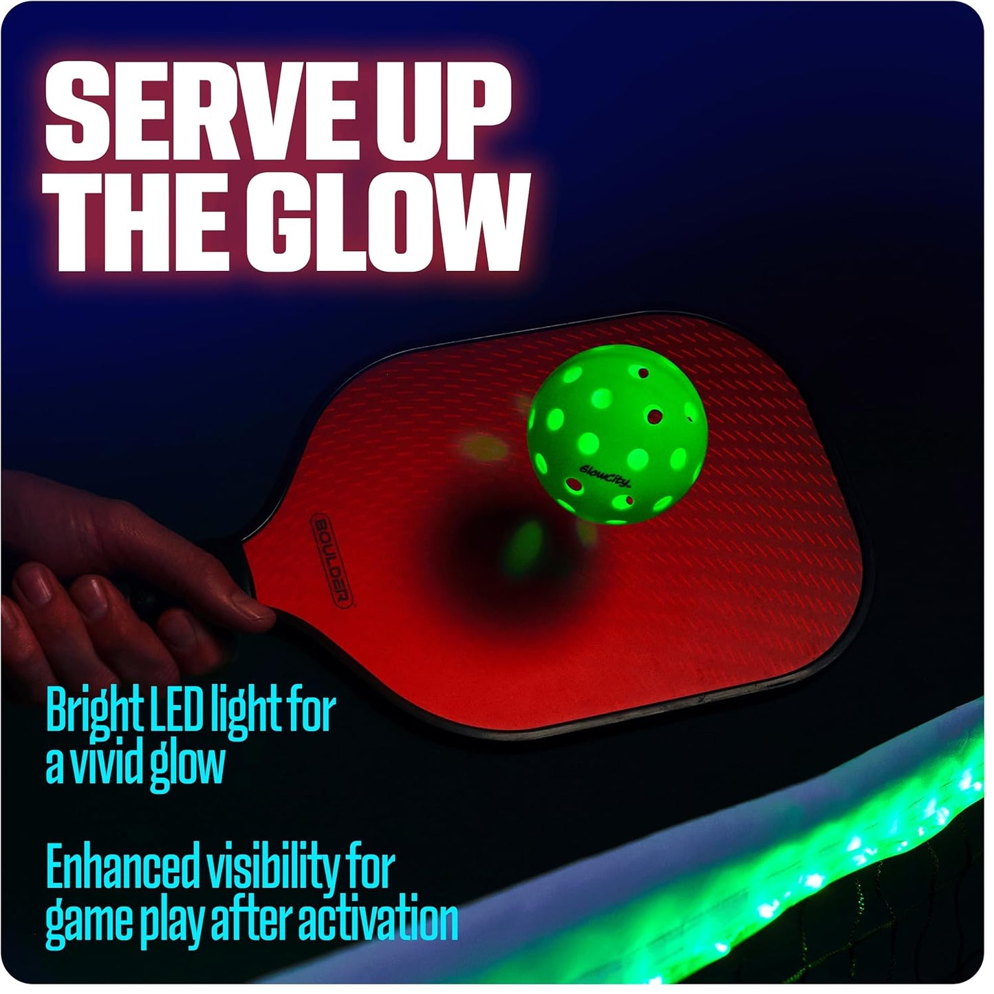 GlowCity Set of 4 LED Pickleball Set: Illuminate Your Game with Dazzling Glow in The Dark Pickleballs- Great for Night Time Play