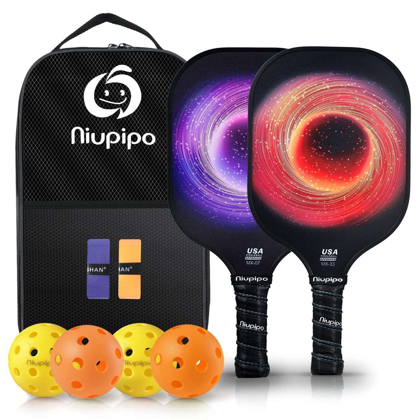 niupipo Pickleball Paddles, USAPA Approved Lightweight Pickleball Rackets, Durable Fiberglass Pickleball Paddles Set with Polypropylene Honeycomb Core