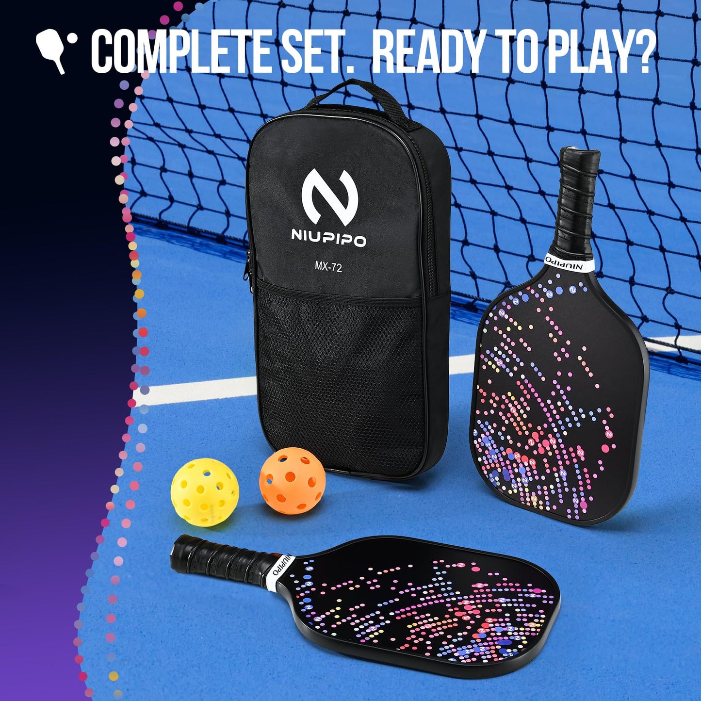 niupipo Pickleball Paddles, USAPA Approved Lightweight Pickleball Rackets, Durable Fiberglass Pickleball Paddles Set with Polypropylene Honeycomb Core