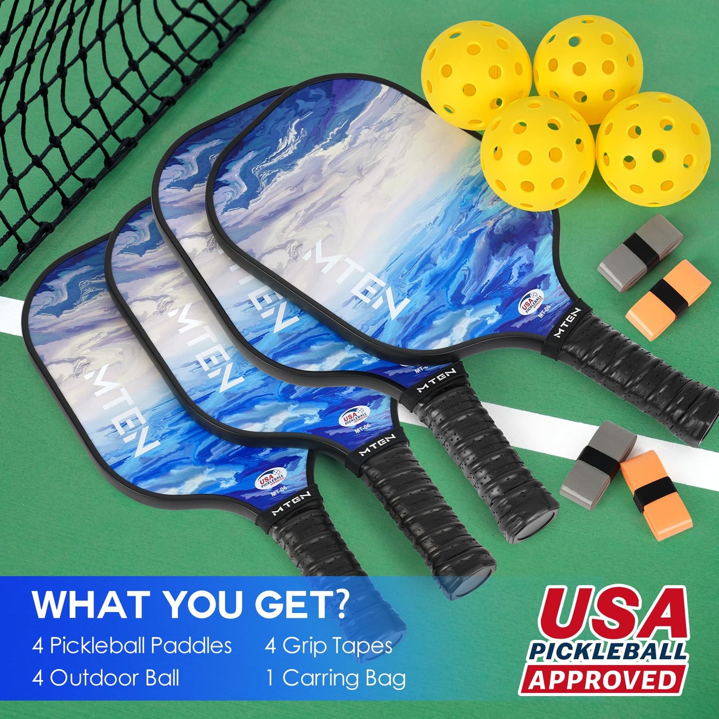 Pickleball Paddles, USAPA Approved Fiberglass Surface Pickleball Set with Pickleball Rackets, Pickleball Paddles Set for Men Women