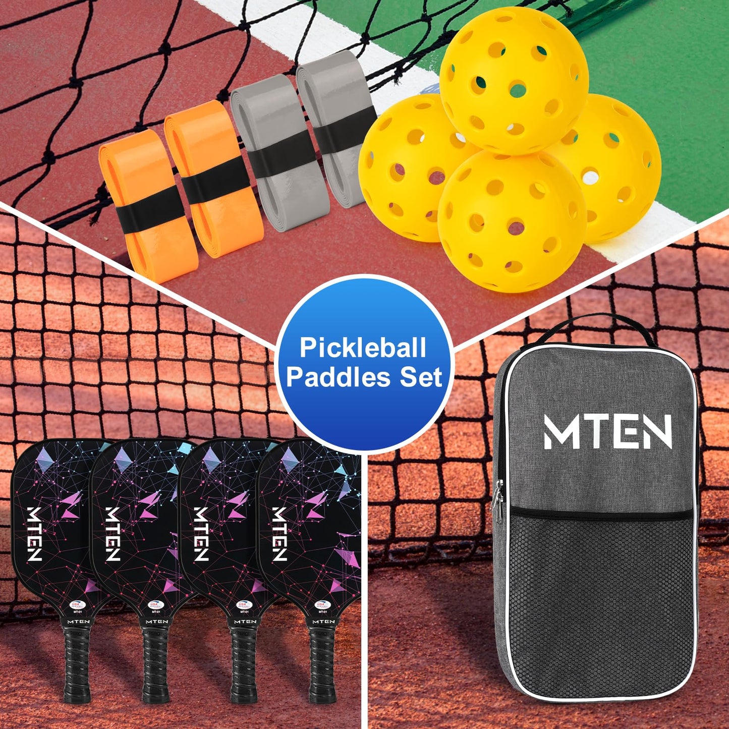 Pickleball Paddles, USAPA Approved Fiberglass Surface Pickleball Set with Pickleball Rackets, Pickleball Paddles Set for Men Women