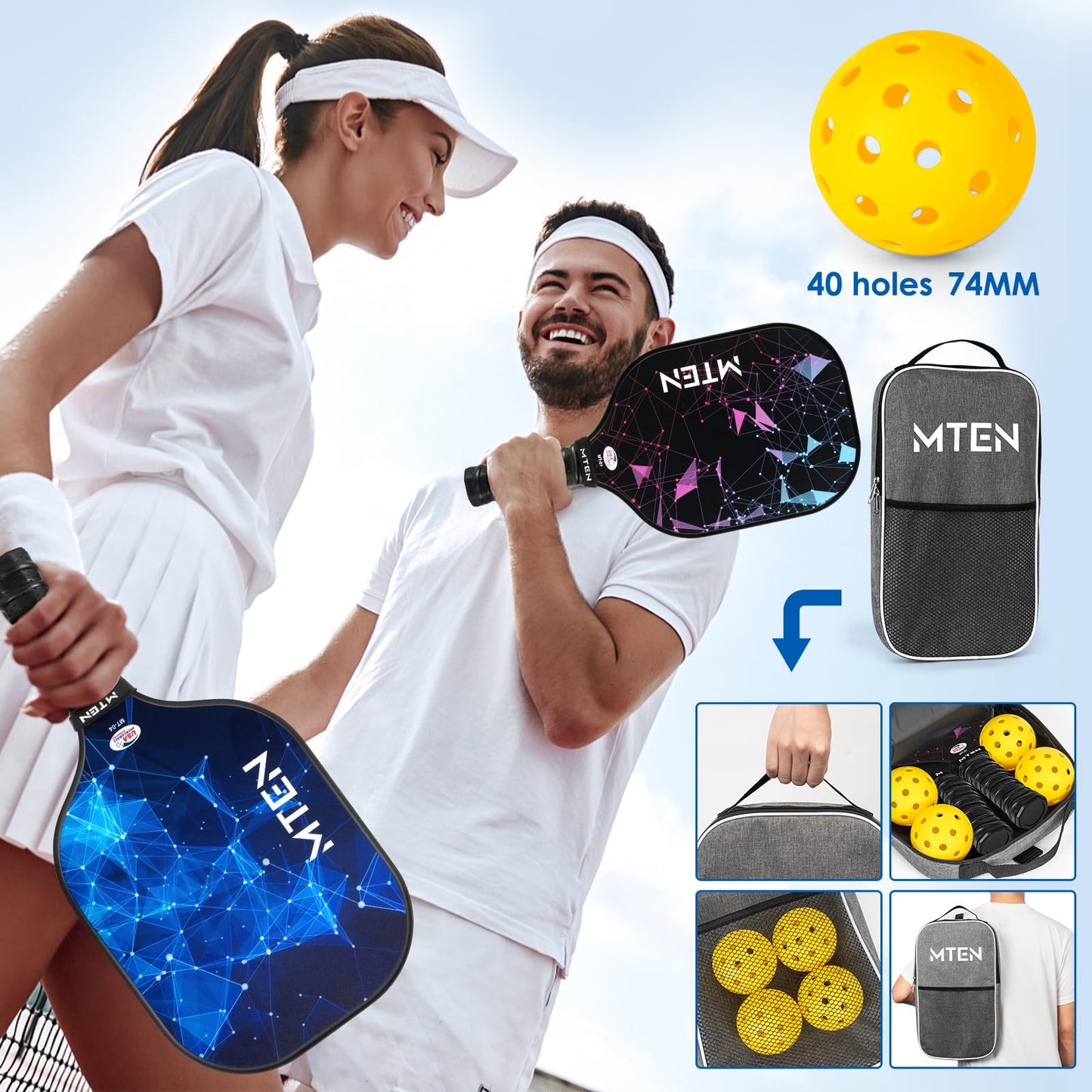 Pickleball Paddles, USAPA Approved Fiberglass Surface Pickleball Set with Pickleball Rackets, Pickleball Paddles Set for Men Women