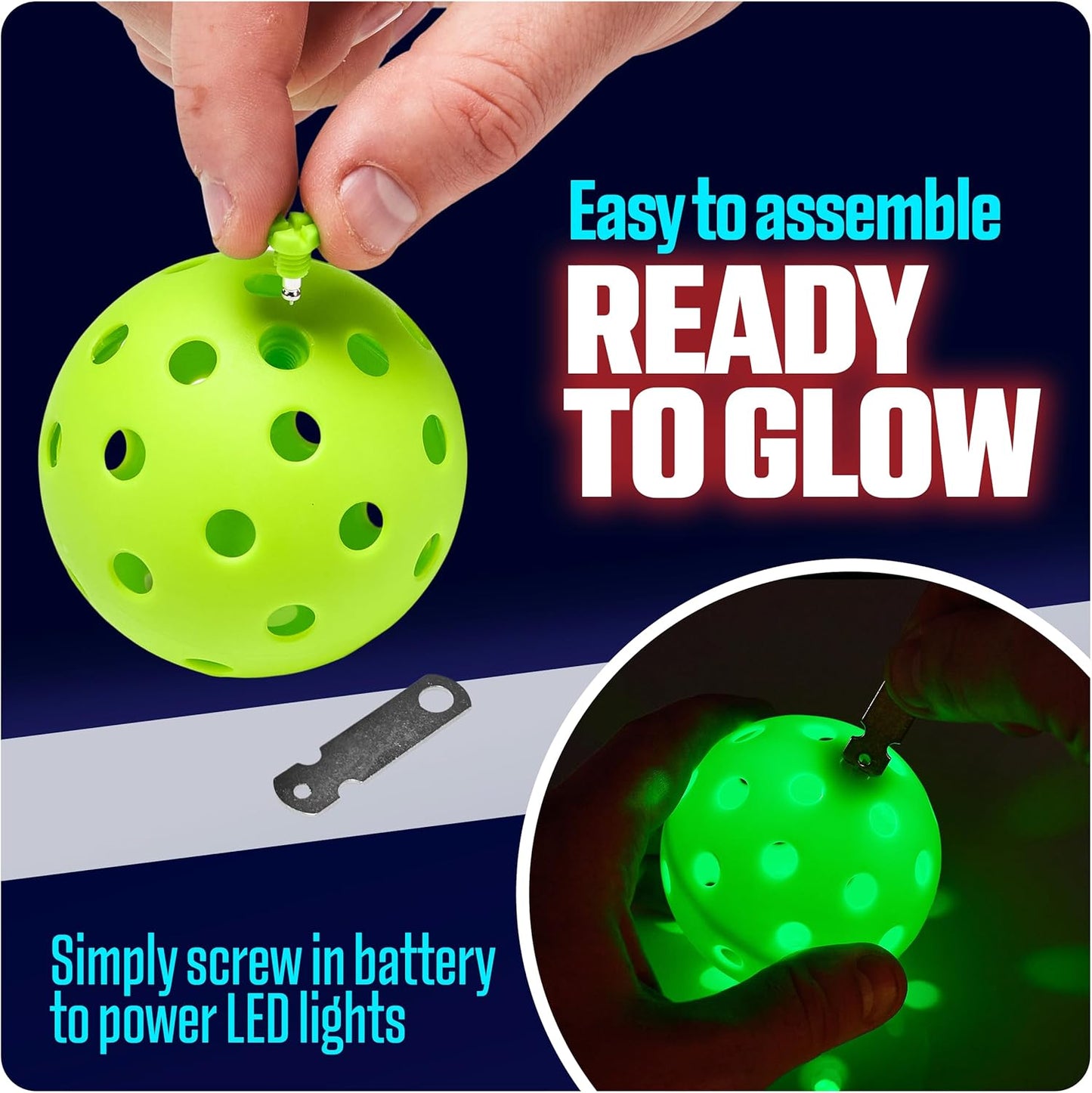 GlowCity Set of 4 LED Pickleball Set: Illuminate Your Game with Dazzling Glow in The Dark Pickleballs- Great for Night Time Play