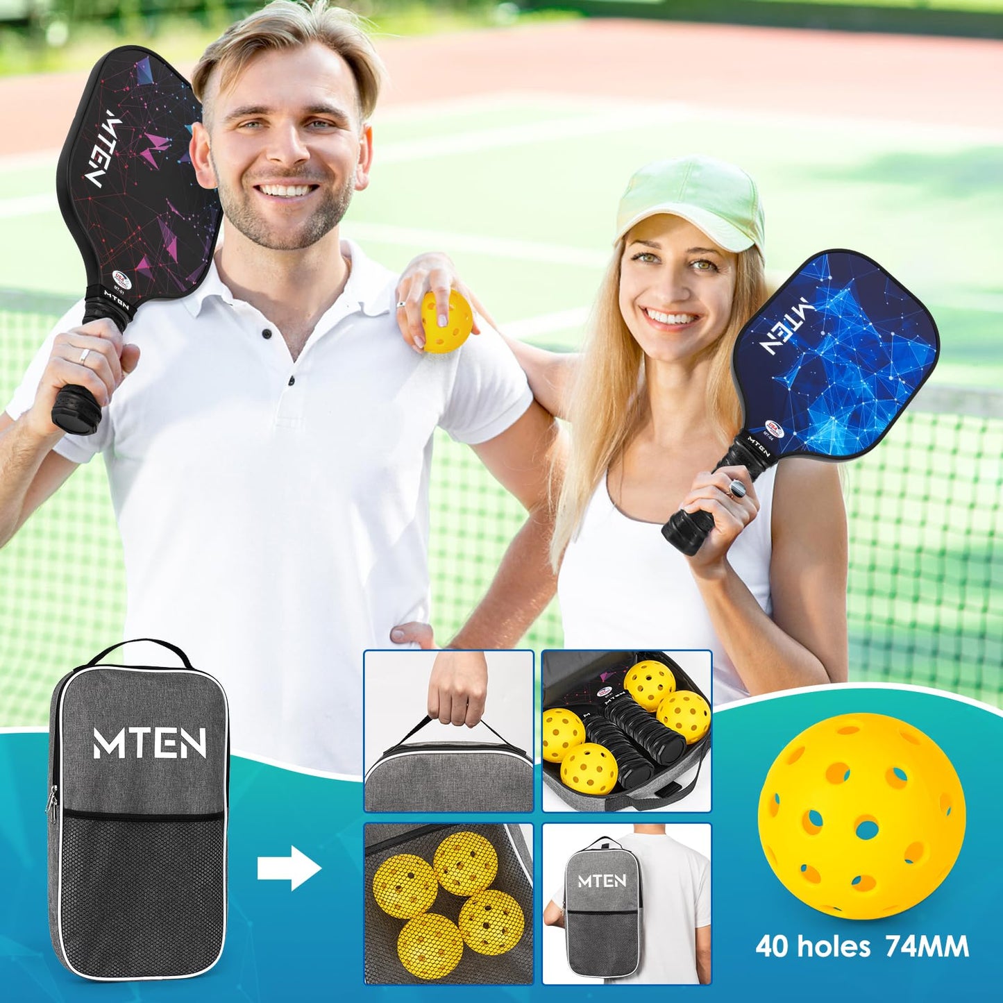 Pickleball Paddles, USAPA Approved Fiberglass Surface Pickleball Set with Pickleball Rackets, Pickleball Paddles Set for Men Women