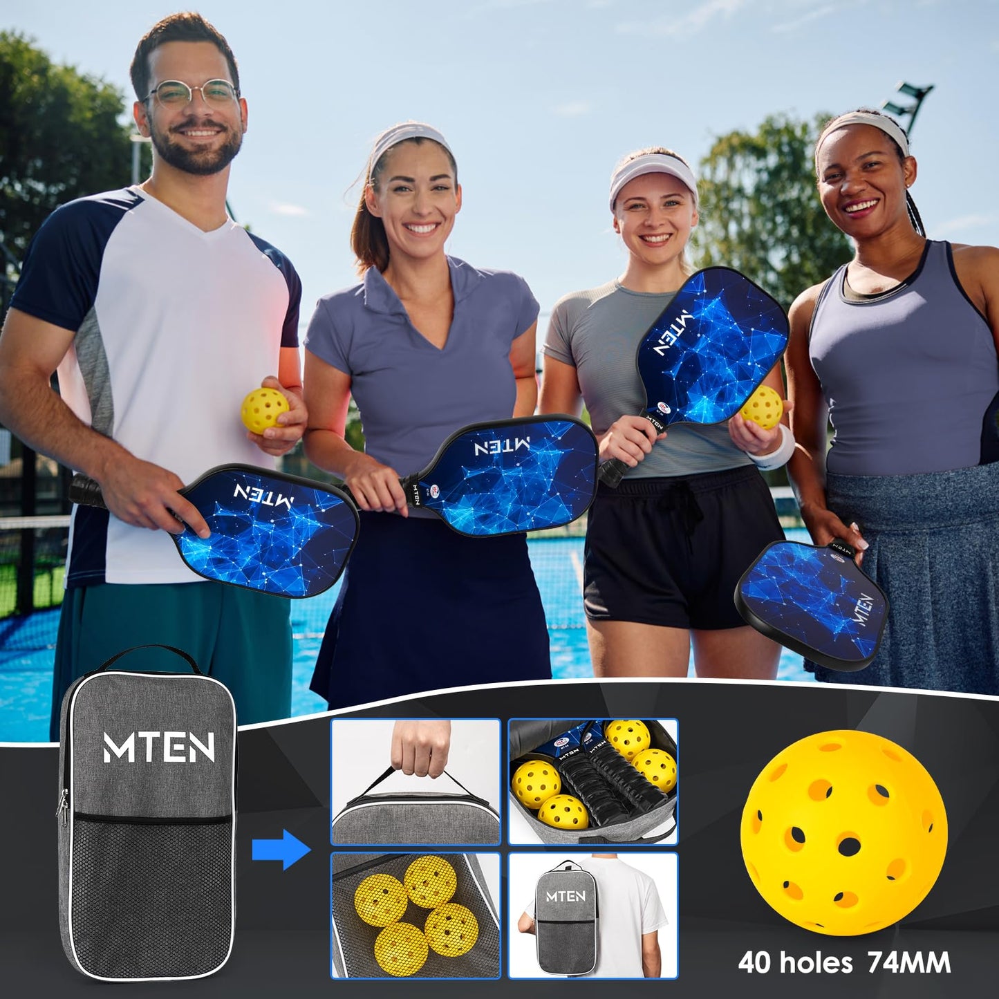 Pickleball Paddles, USAPA Approved Fiberglass Surface Pickleball Set with Pickleball Rackets, Pickleball Paddles Set for Men Women