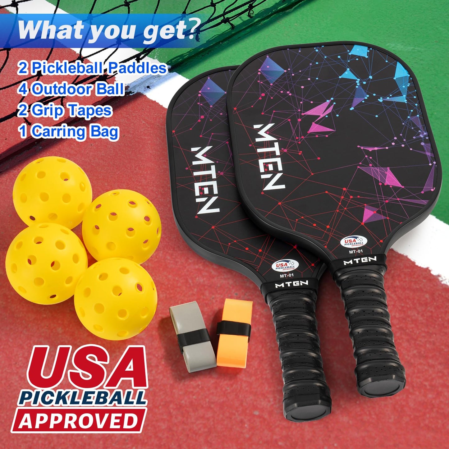 Pickleball Paddles, USAPA Approved Fiberglass Surface Pickleball Set with Pickleball Rackets, Pickleball Paddles Set for Men Women