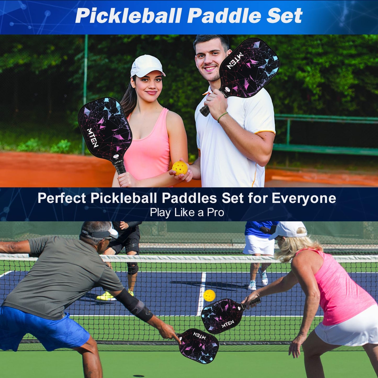 Pickleball Paddles, USAPA Approved Fiberglass Surface Pickleball Set with Pickleball Rackets, Pickleball Paddles Set for Men Women