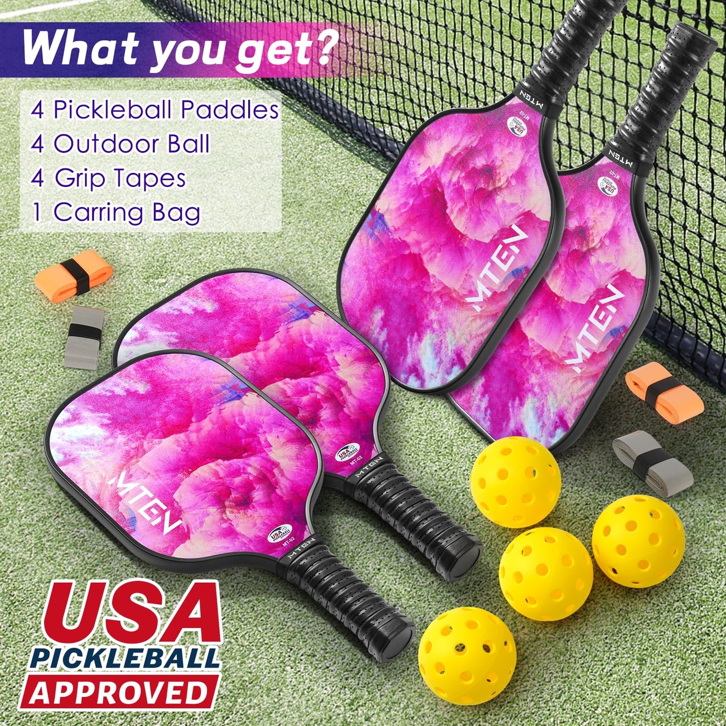 Pickleball Paddles, USAPA Approved Fiberglass Surface Pickleball Set with Pickleball Rackets, Pickleball Paddles Set for Men Women