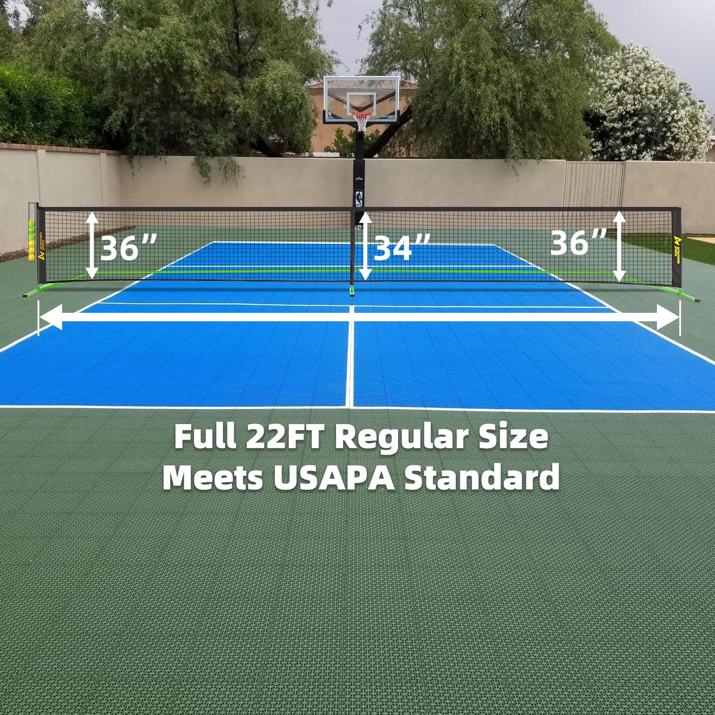 Pickleball Net for Driveway Portable Pickleball Net Set Adjustable Pickleball Nets Portable Outdoor Regulation Size 22ft Pickleball Set with Net with Carrying Bag