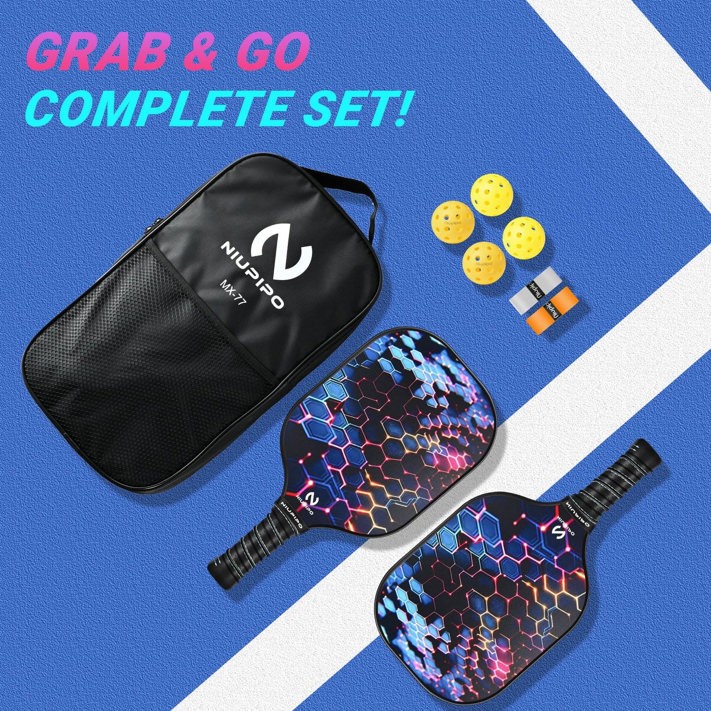 niupipo Pickleball Paddles, USAPA Approved Lightweight Pickleball Rackets, Durable Fiberglass Pickleball Paddles Set with Polypropylene Honeycomb Core